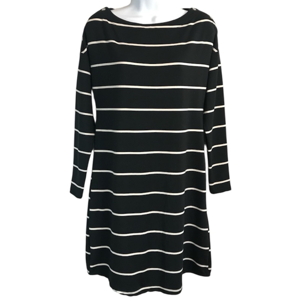 🔴 4/$15 Maurices Women’s XS Black & Cream Stripe Long Sleeve Soft Knit Dress EUC